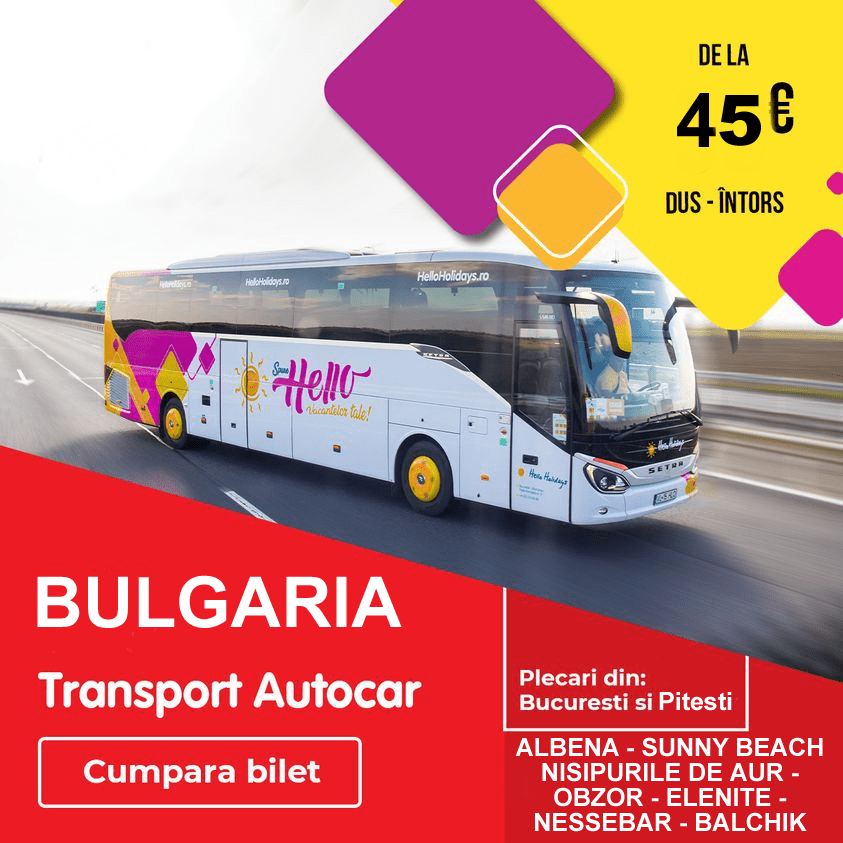 Transport autocar litoral Bulgaria zilnic vara 2023 - Bonus - transfer la hotel 